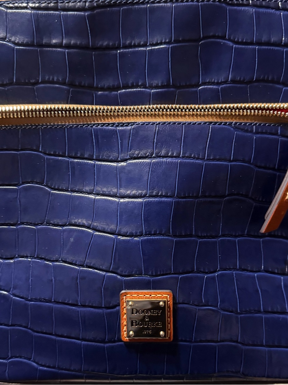 Dooney & Bourke Blue Croc-Embossed Leather Shoulder Bag with Gold Hardware